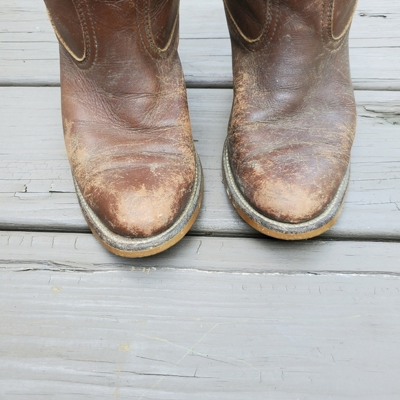 Vintage 70s Western Boho Brown Leather Distressed Grunge Cowboy Cowgirl Boots 7 - Picture 6 of 9